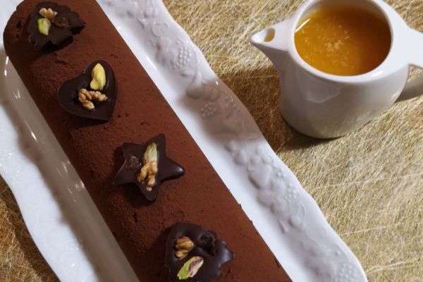 Bûche chocolat, sauce à l'orange